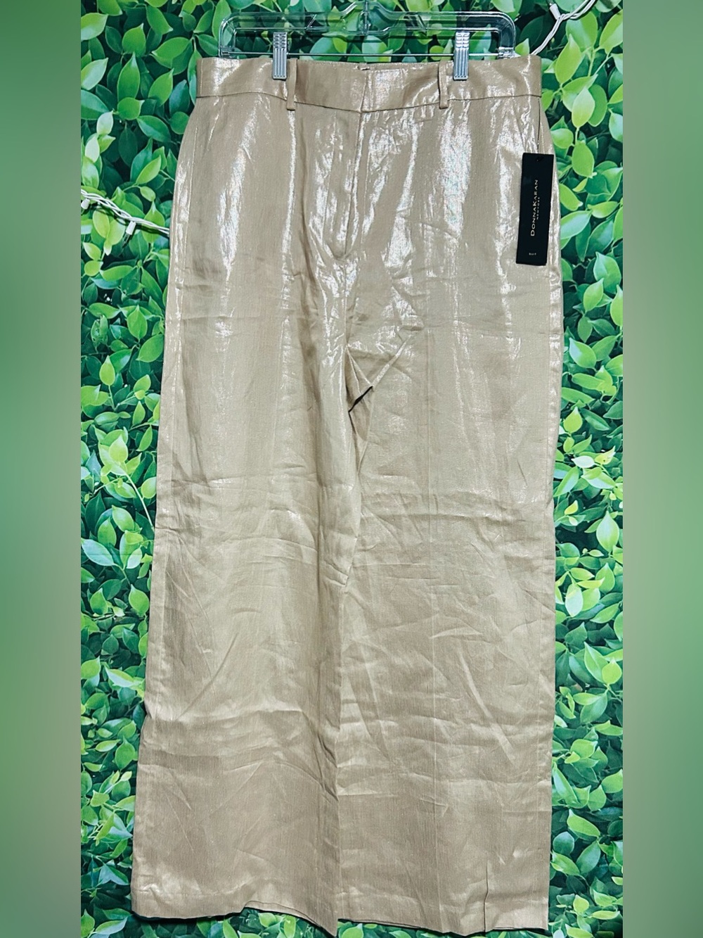 NWT Donna Karan Beige Gold Shimmer Wide-Leg Pants 12